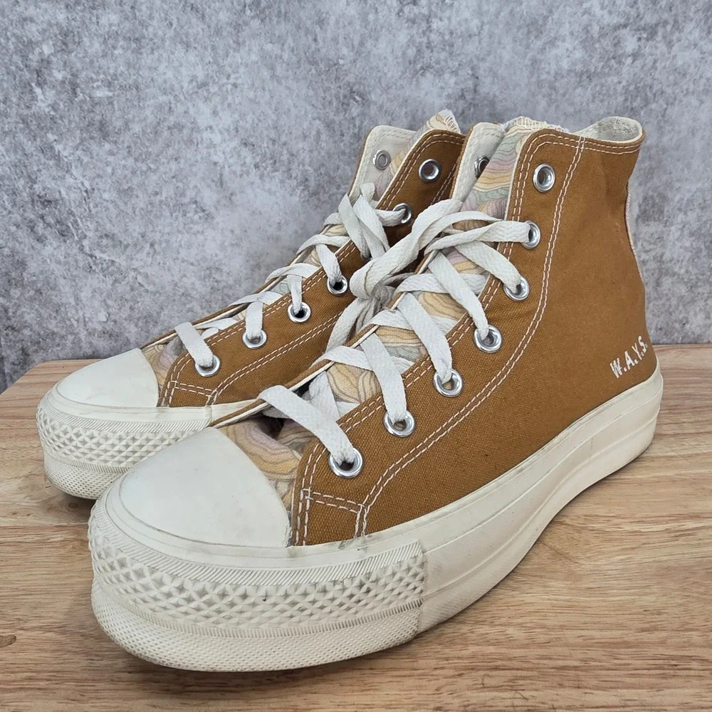 Converse Chuck Taylor All Star Lift Platform Sneaker Womens 8.5 Custom Brown WAY